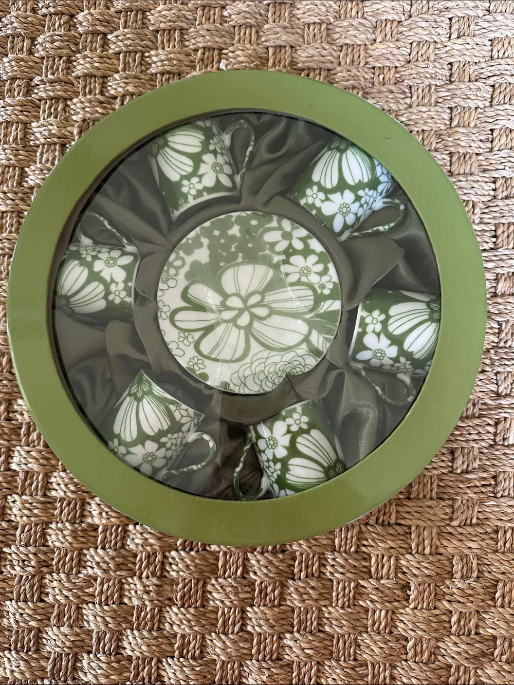Green Floral Espresso Cup Set NIB